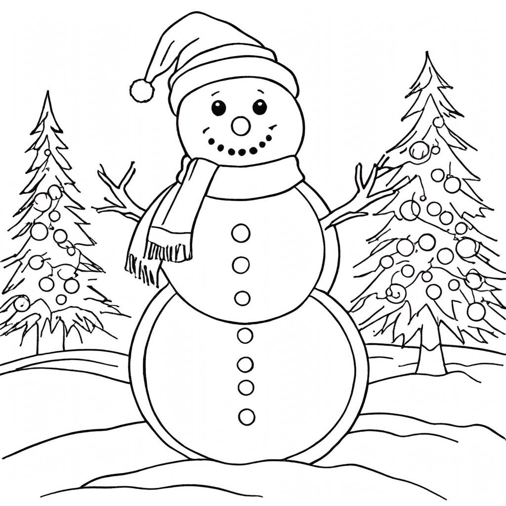 Christmas Snowman coloring page from snowman theme - free printable line art for kids and adults