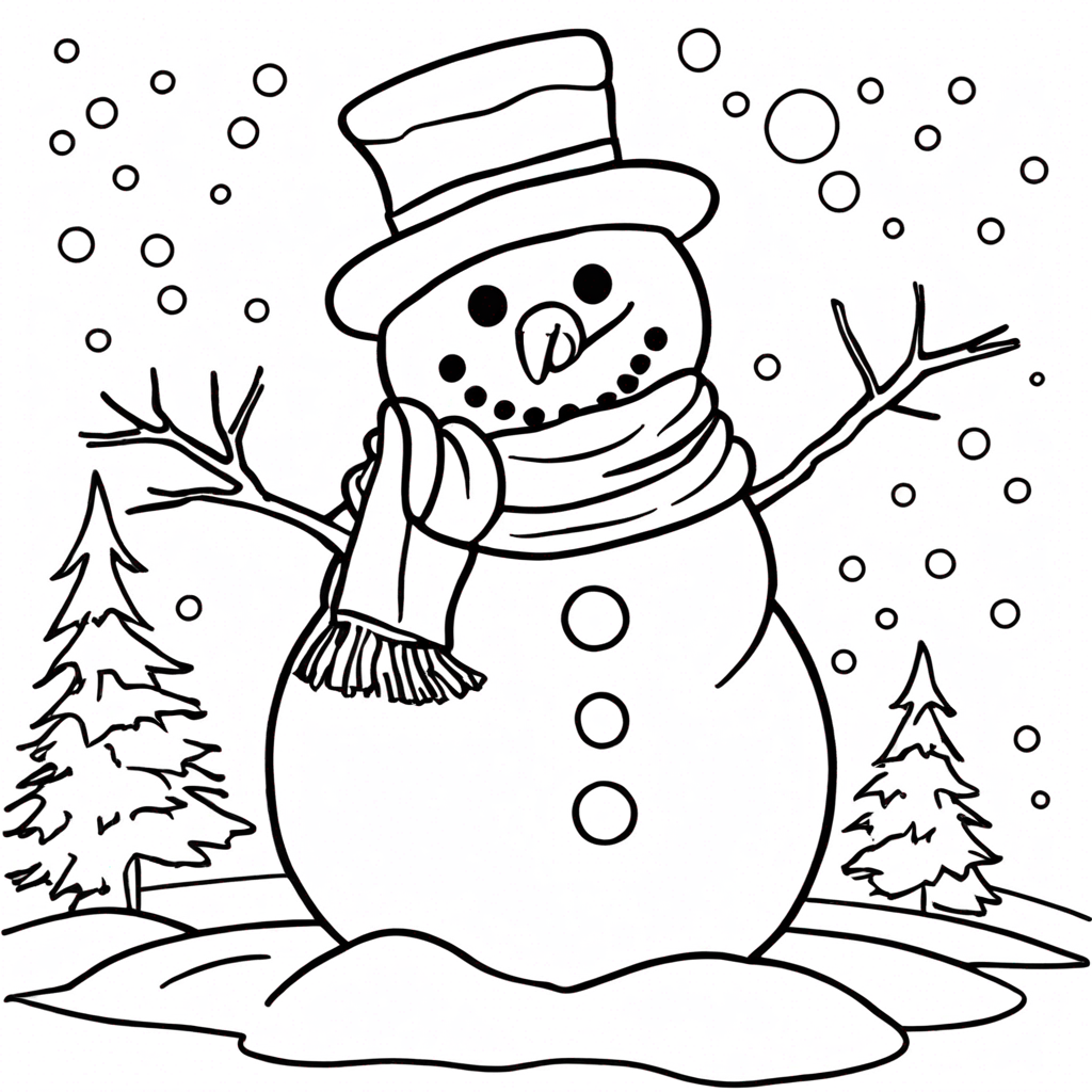 Cute Mini Snowman coloring page from snowman theme - free printable line art for kids and adults