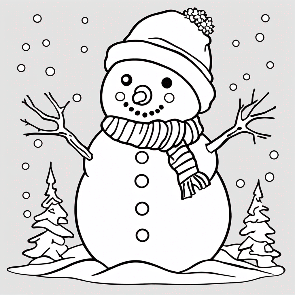 Cute Mini Snowman coloring page from snowman theme - free printable line art for kids and adults
