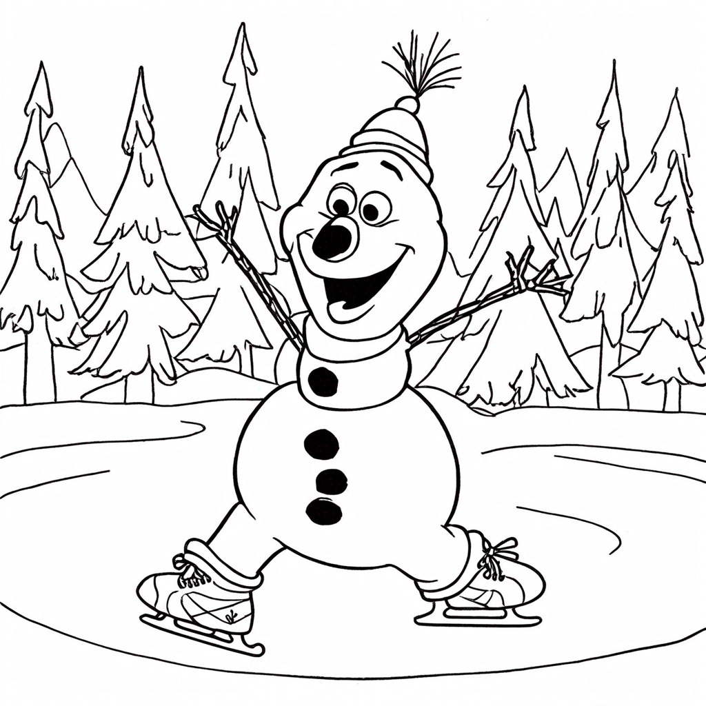 Olaf Ice Skating coloring page from snowman theme - free printable line art for kids and adults