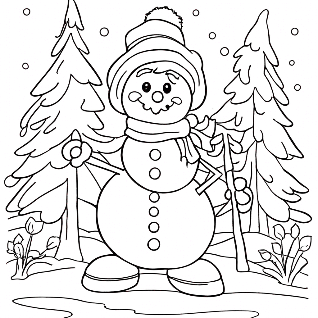 Playful Frosty coloring page from snowman theme - free printable line art for kids and adults