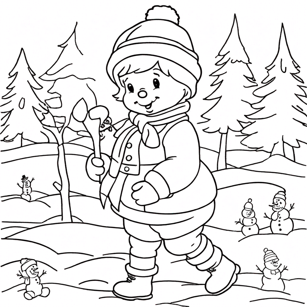 Playful Frosty2 coloring page from snowman theme - free printable line art for kids and adults
