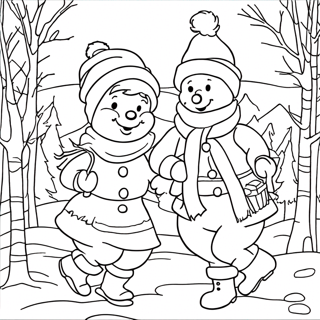 Playful Frosty2 coloring page from snowman theme - free printable line art for kids and adults
