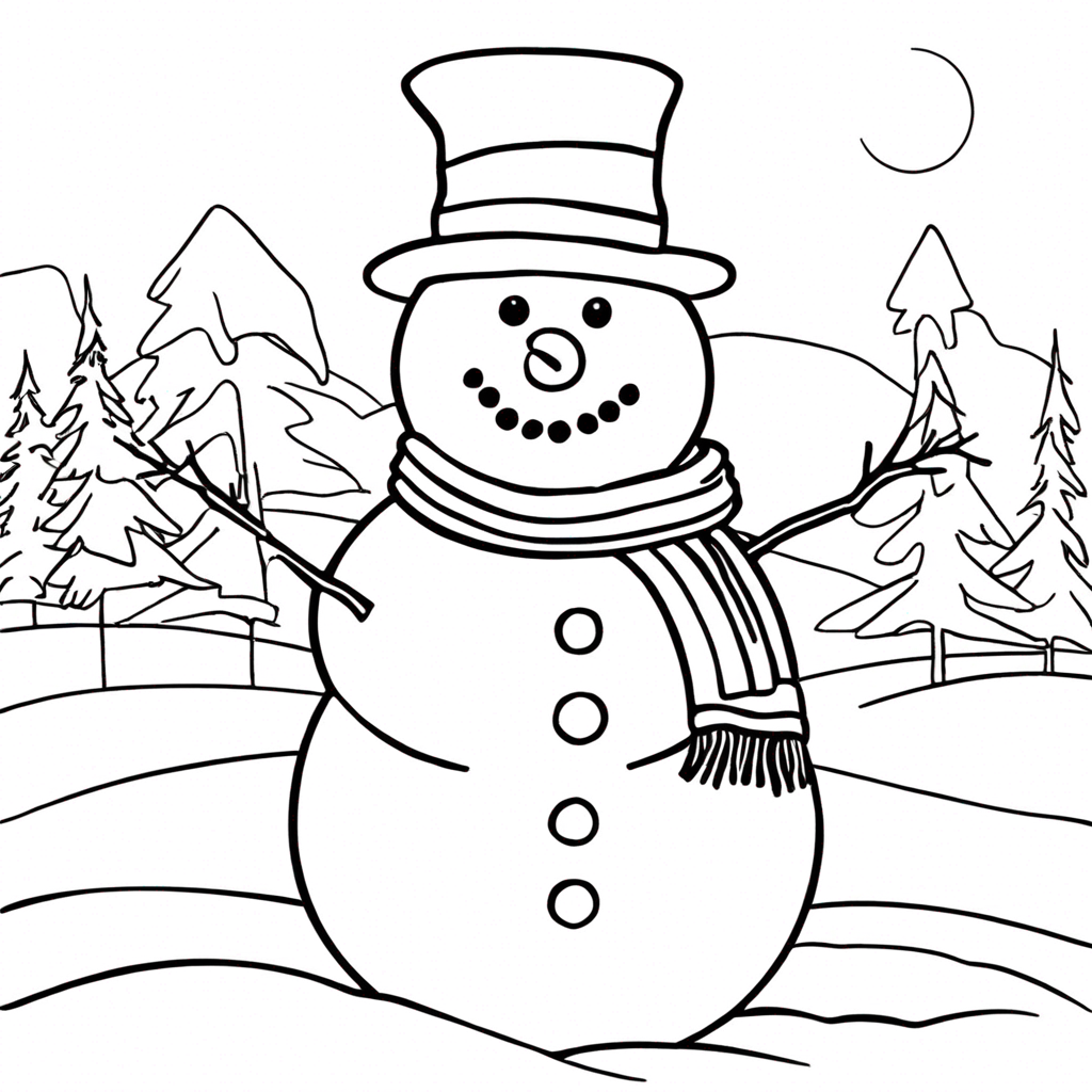 Simple Snowman with Scarf coloring page from snowman theme - free printable line art for kids and adults
