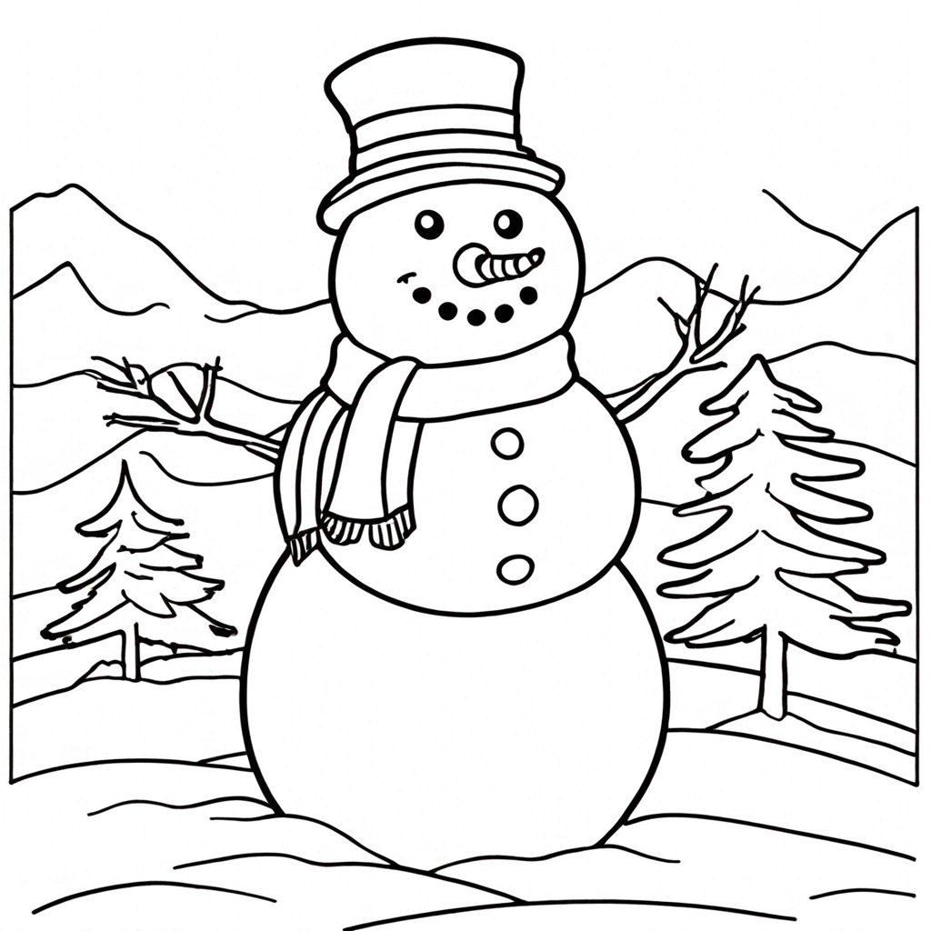 Smiling Snowman coloring page from snowman theme - free printable line art for kids and adults
