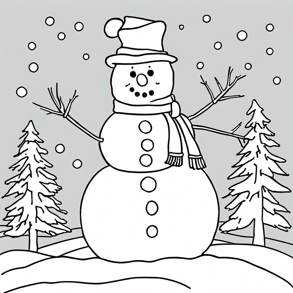 Smiling Snowman coloring page from snowman theme - free printable line art for kids and adults