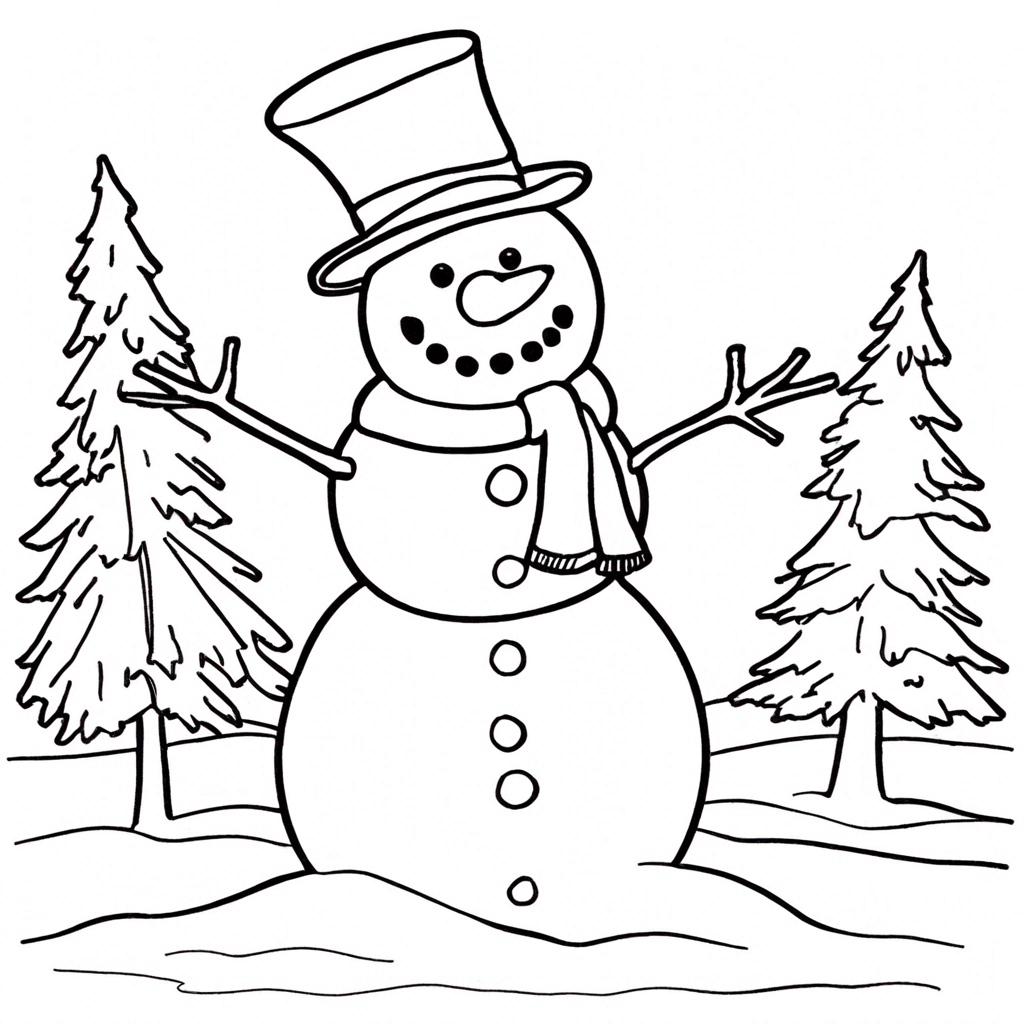Smiling Snowman coloring page from snowman theme - free printable line art for kids and adults