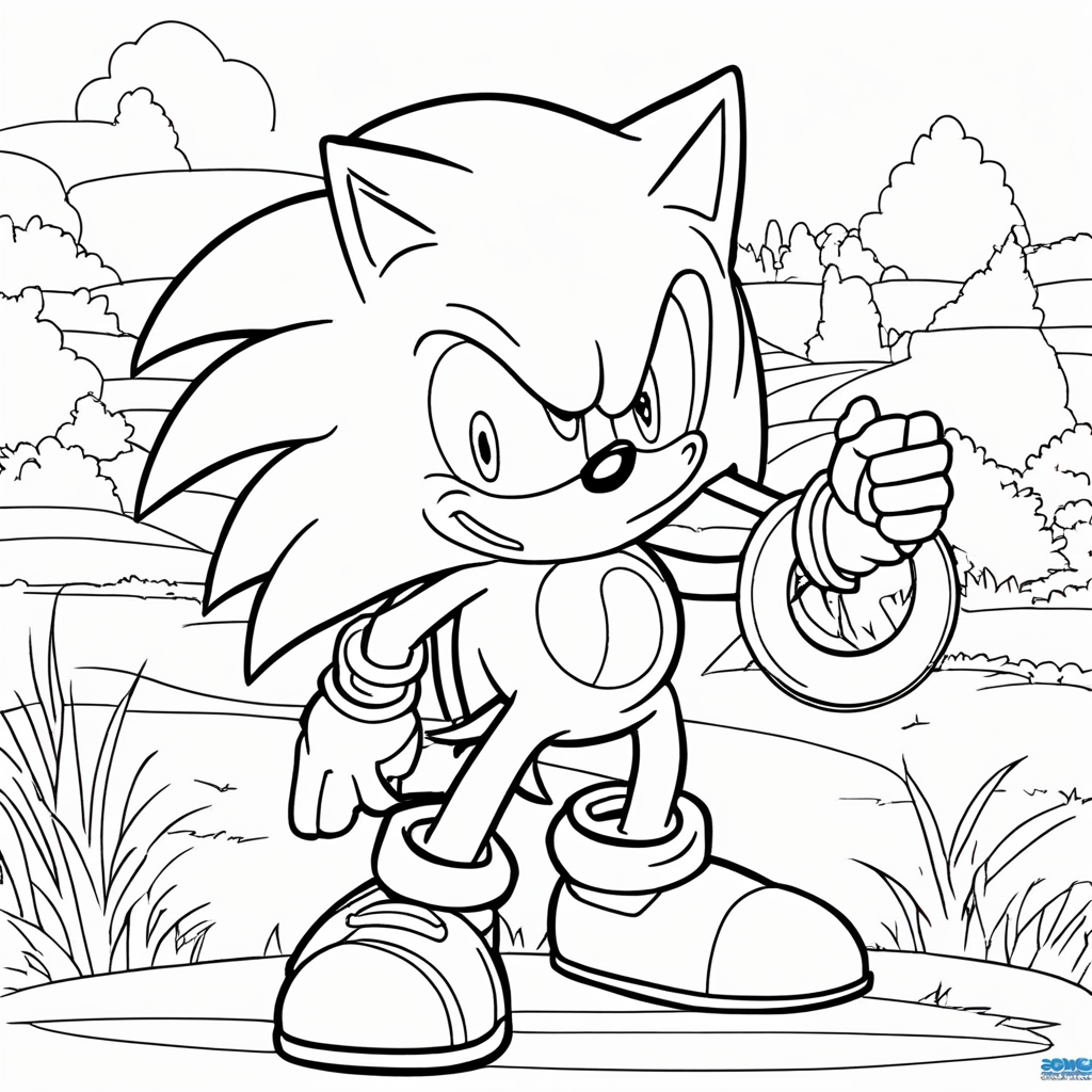 Green Hill Zone coloring page from Sonic the Hedgehog theme - free printable line art for kids and adults