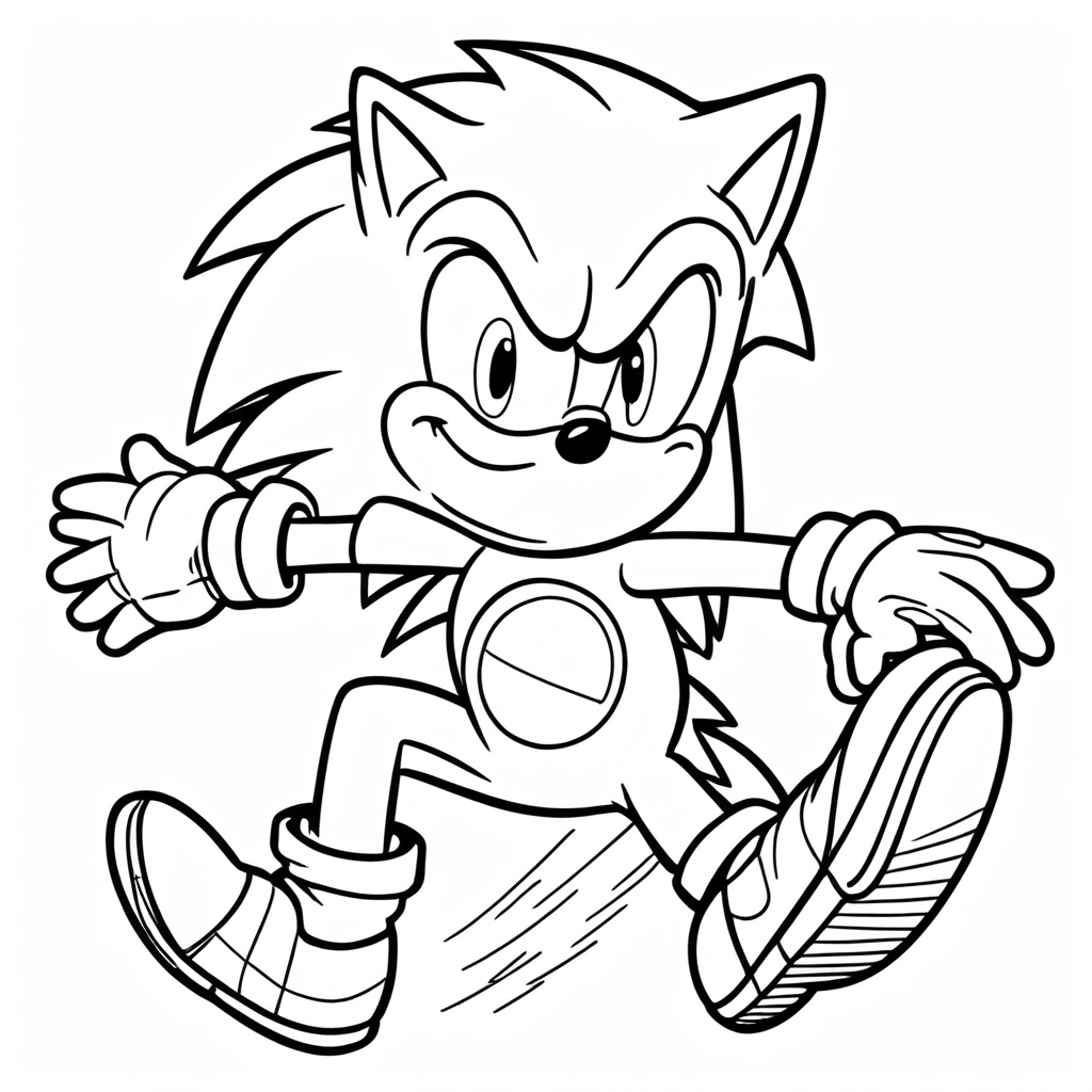 Happy Sonic coloring page from Sonic the Hedgehog theme - free printable line art for kids and adults