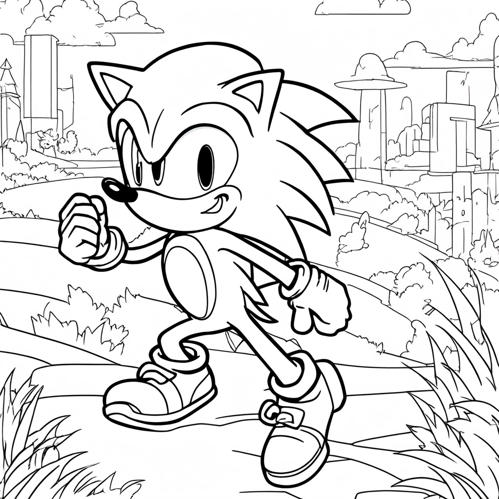 Sonic Racing Through Greenery coloring page from Sonic the Hedgehog theme - free printable line art for kids and adults