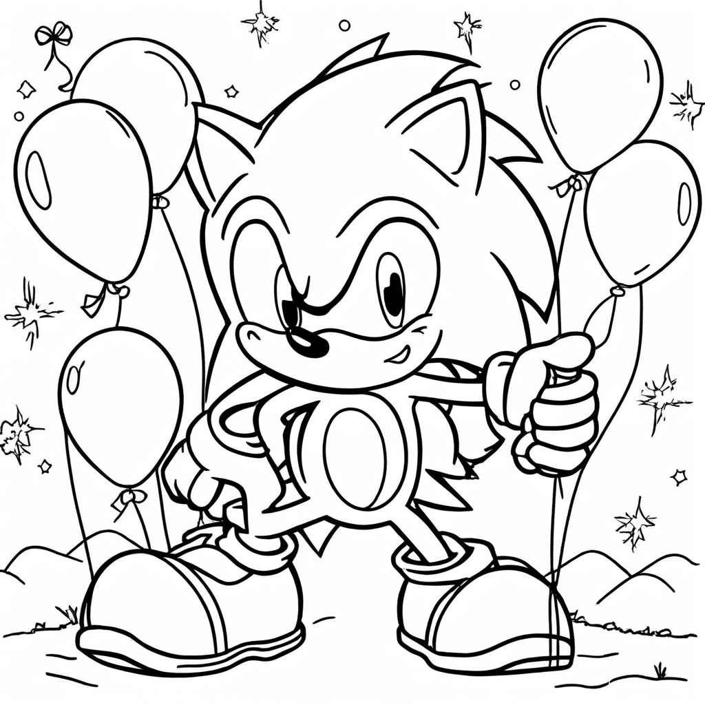 Sonic Party coloring page from Sonic the Hedgehog theme - free printable line art for kids and adults