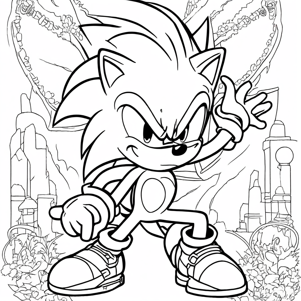 Super Sonic coloring page from Sonic the Hedgehog theme - free printable line art for kids and adults