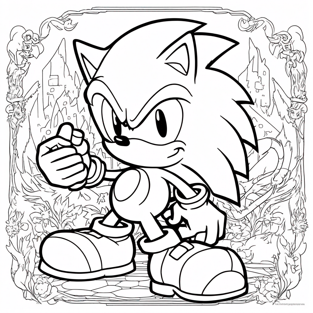 Super Sonic coloring page from Sonic the Hedgehog theme - free printable line art for kids and adults