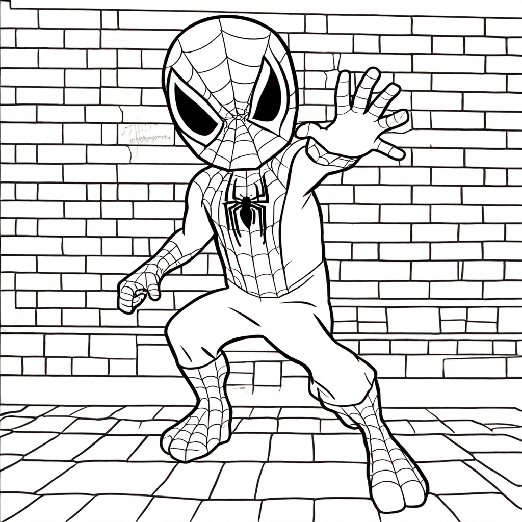 spiderman Waving Hello Happily" coloring page from spiderman theme - free printable line art for kids and adults
