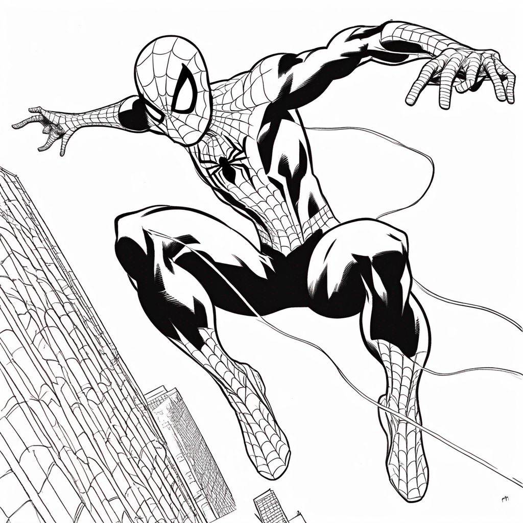spiderman Web-Slinging Adventure" coloring page from spiderman theme - free printable line art for kids and adults