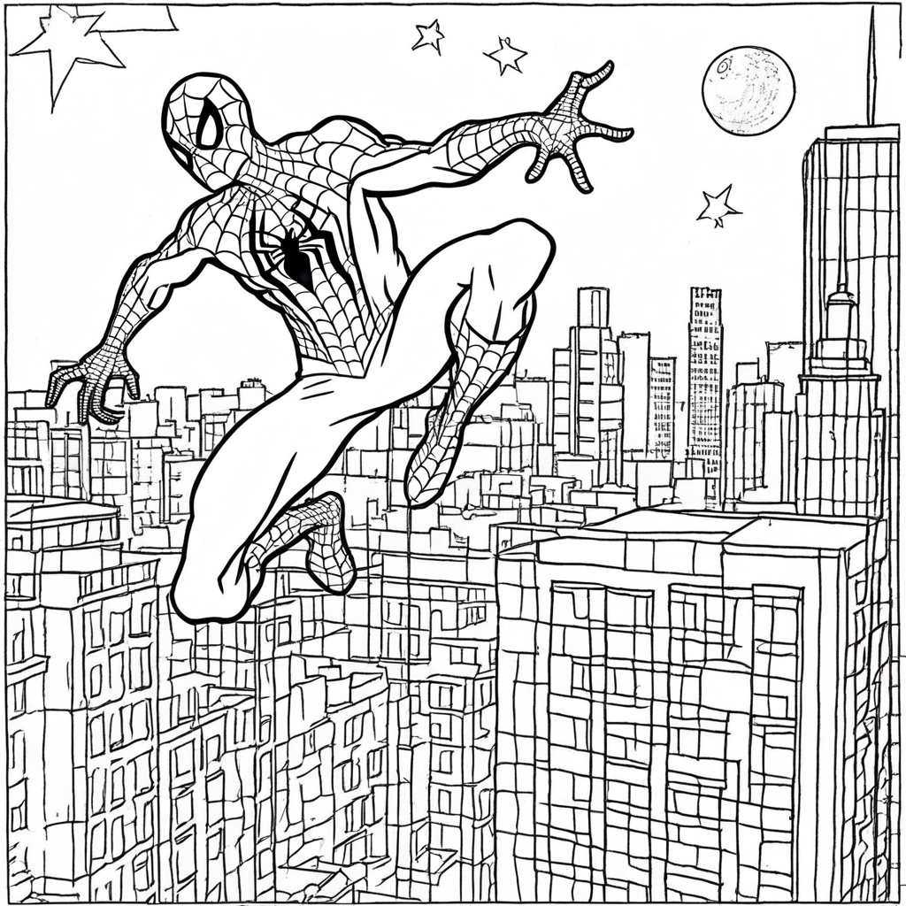 "Spiderman Scaling City Skyscraper at coloring page from spiderman theme - free printable line art for kids and adults