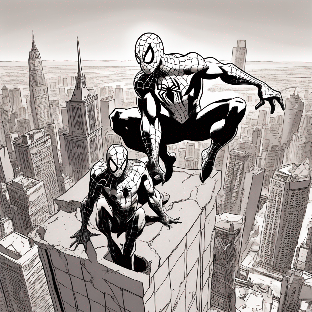 Spiderman Perched on Skyscraper coloring page from spiderman theme - free printable line art for kids and adults