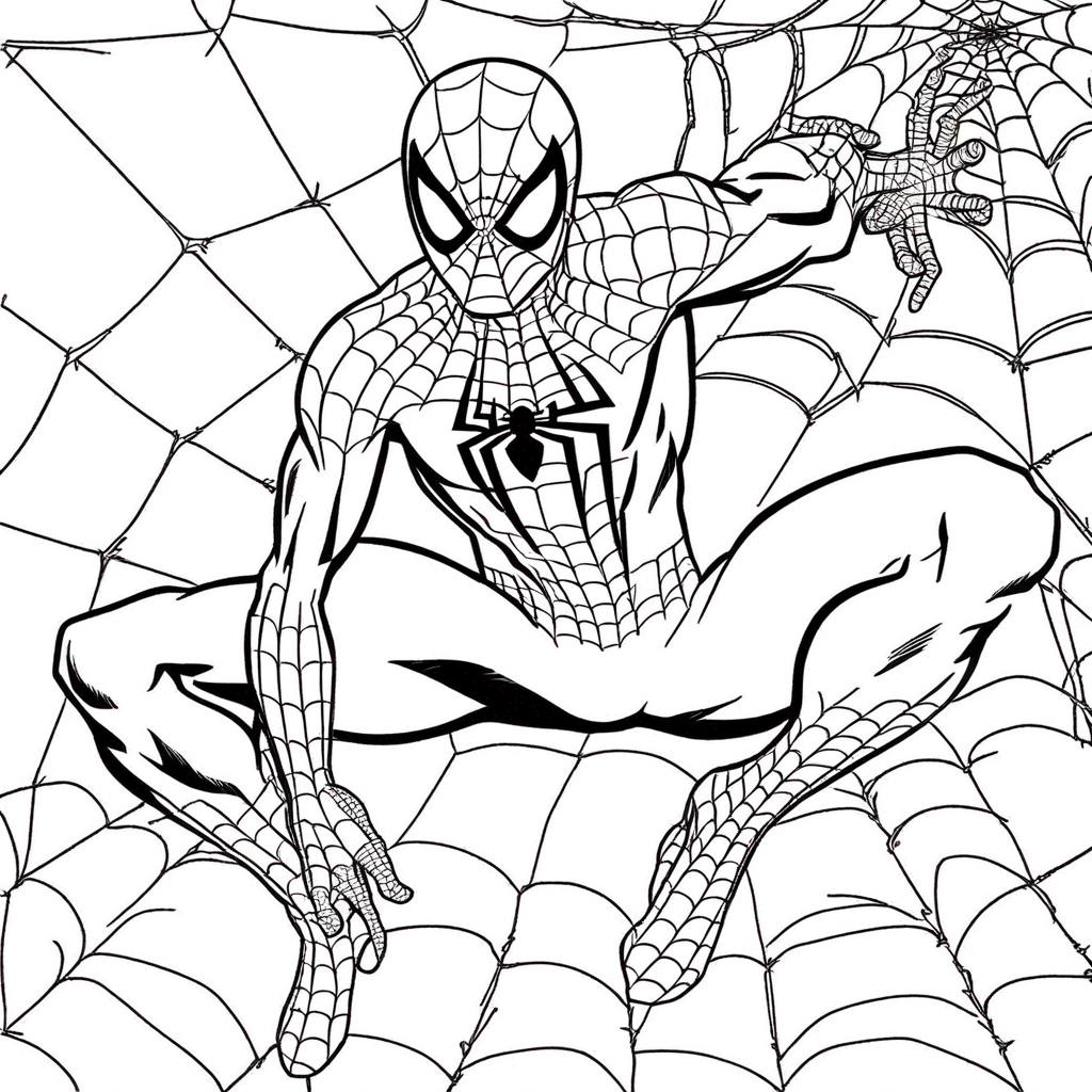 Spiderman Conquering the Giant Web coloring page from spiderman theme - free printable line art for kids and adults