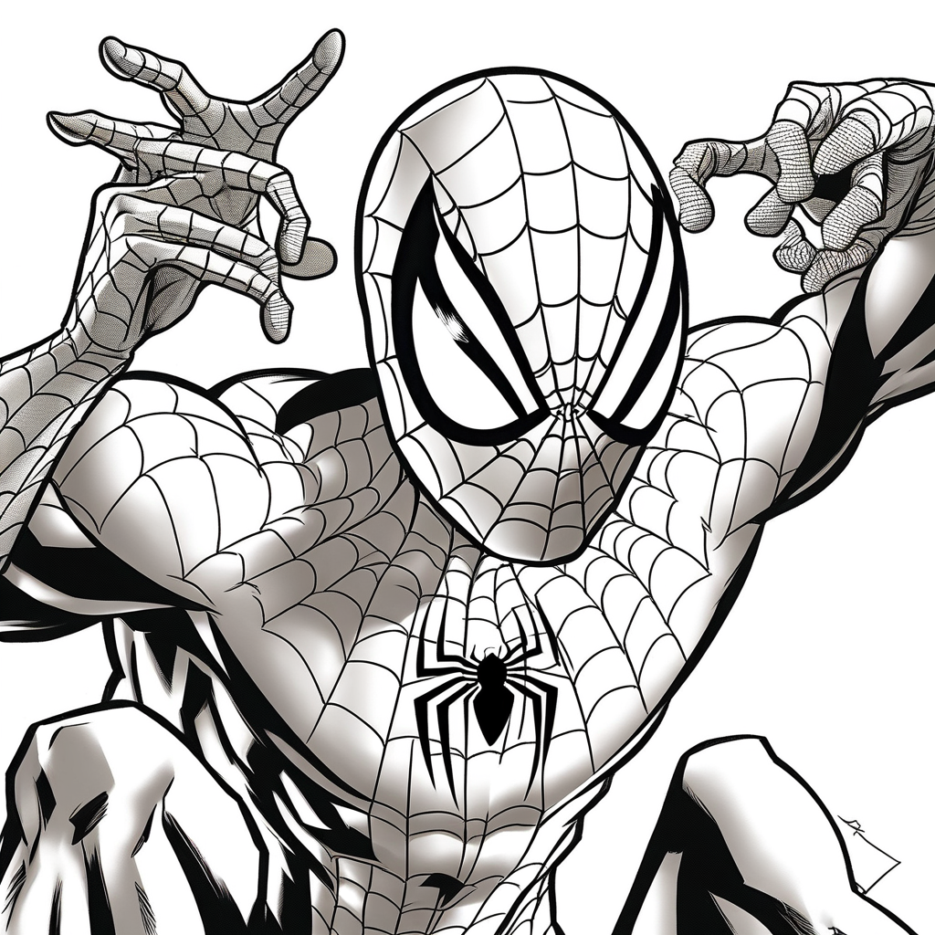 Spiderman's Mischievous Web Gesture coloring page from spiderman theme - free printable line art for kids and adults
