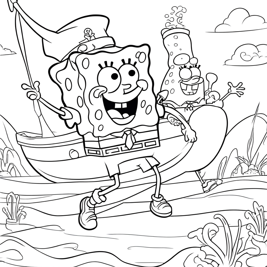 Spongebob Exploring Underwater Treasure Chest coloring page from SpongeBob SquarePants theme - free printable line art for kids and adults
