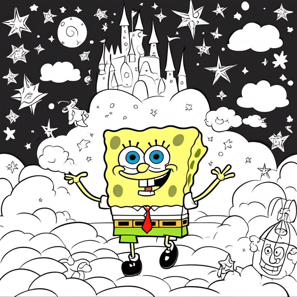 Spongebob Soaring Among Stars coloring page from SpongeBob SquarePants theme - free printable line art for kids and adults