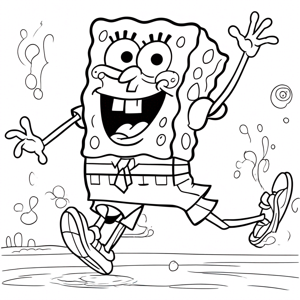 "Spongebob Surfing on Jellyfish Waves" coloring page from SpongeBob SquarePants theme - free printable line art for kids and adults