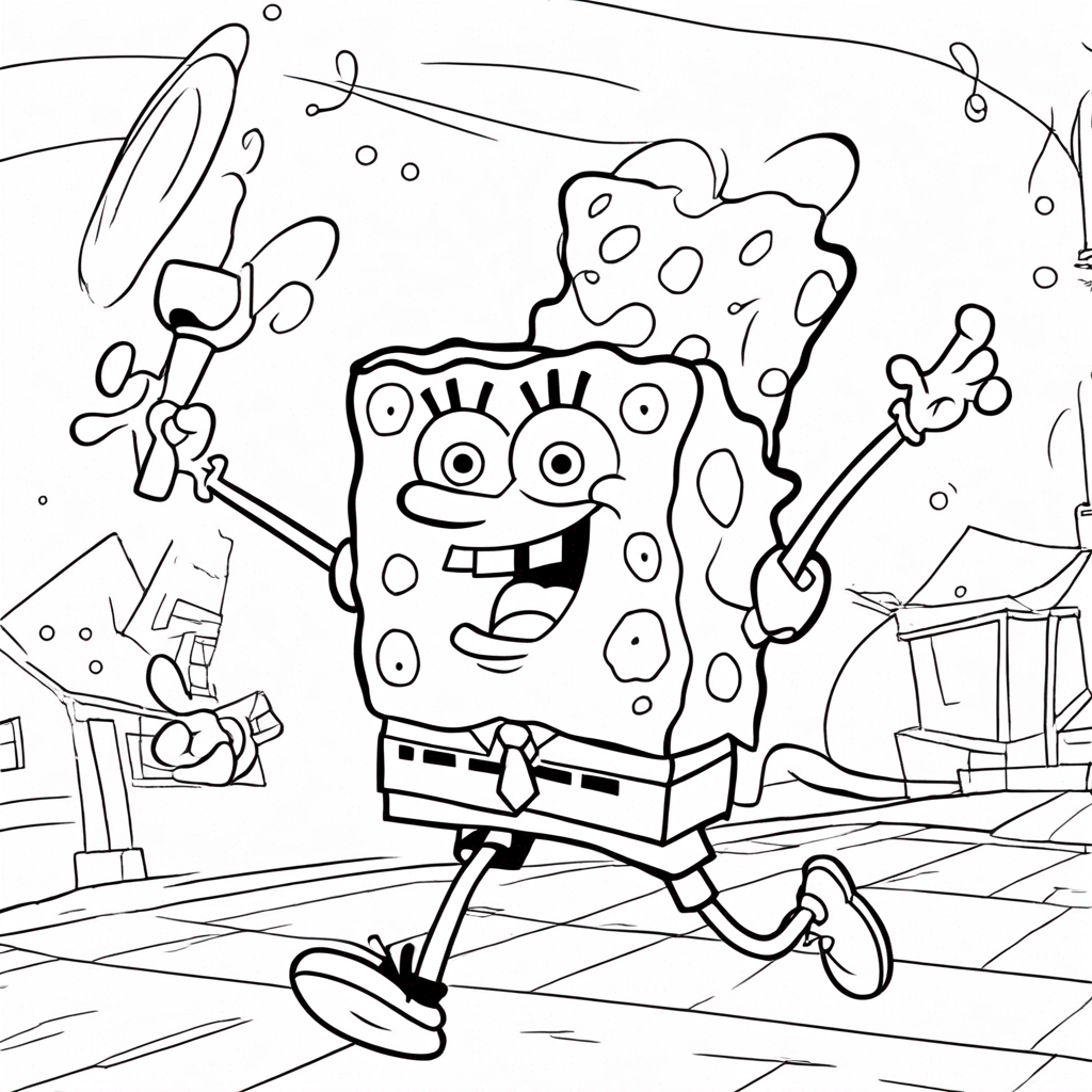 Spongebob Swirling in Underwater coloring page from SpongeBob SquarePants theme - free printable line art for kids and adults