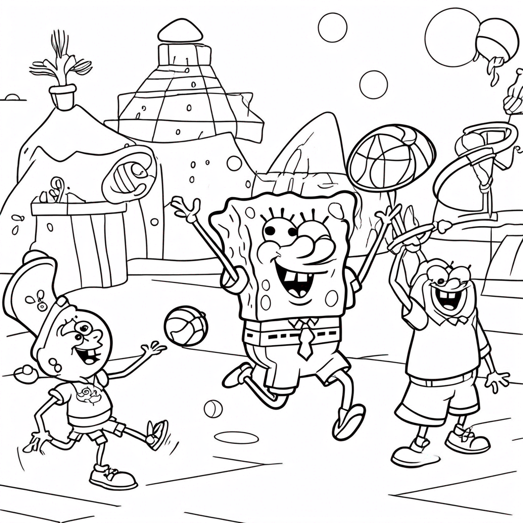 Spongebob Playing Soccer Game. coloring page from SpongeBob SquarePants theme - free printable line art for kids and adults