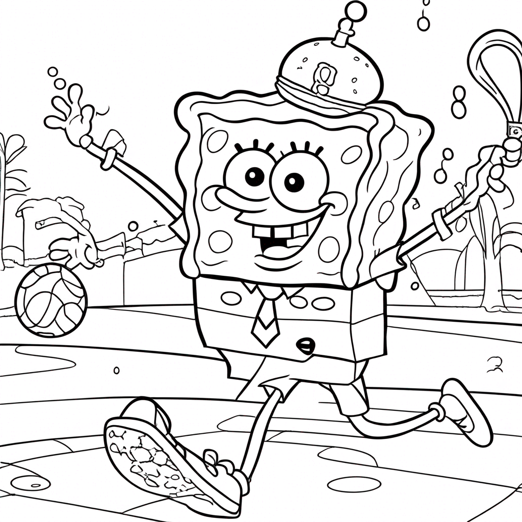 Spongebob Playing Soccer Game coloring page from SpongeBob SquarePants theme - free printable line art for kids and adults