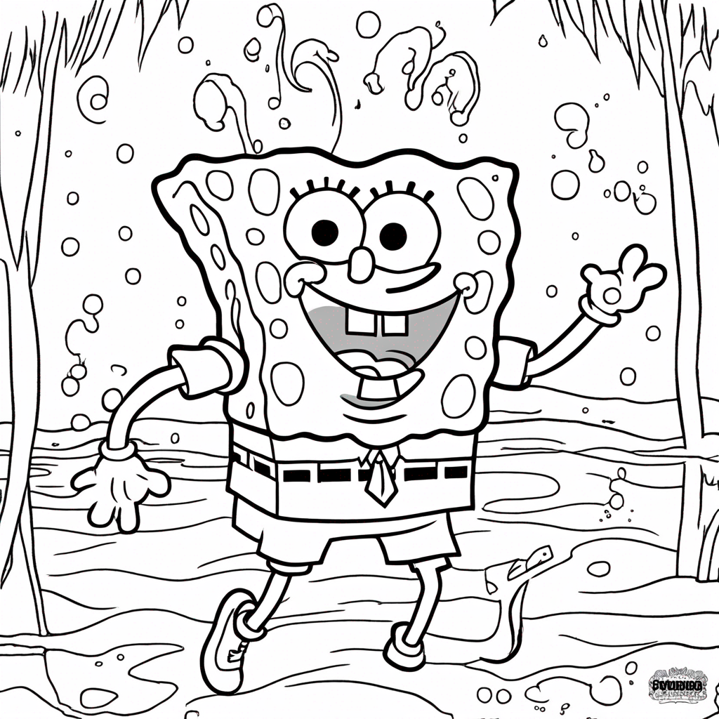 SpongeBob Casting Magic Underwater Spell coloring page from SpongeBob SquarePants theme - free printable line art for kids and adults