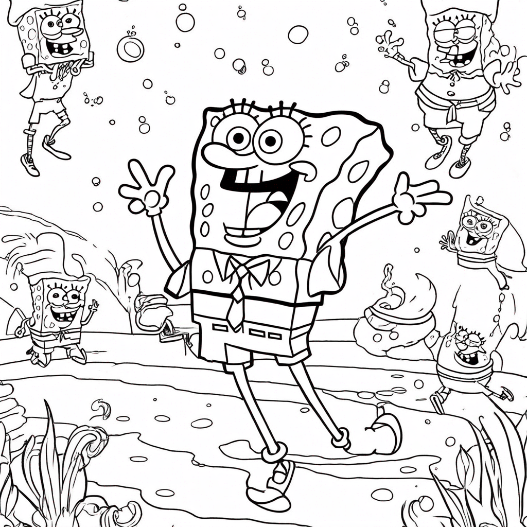 "Super Spongebob Unleashing Magic" coloring page from SpongeBob SquarePants theme - free printable line art for kids and adults