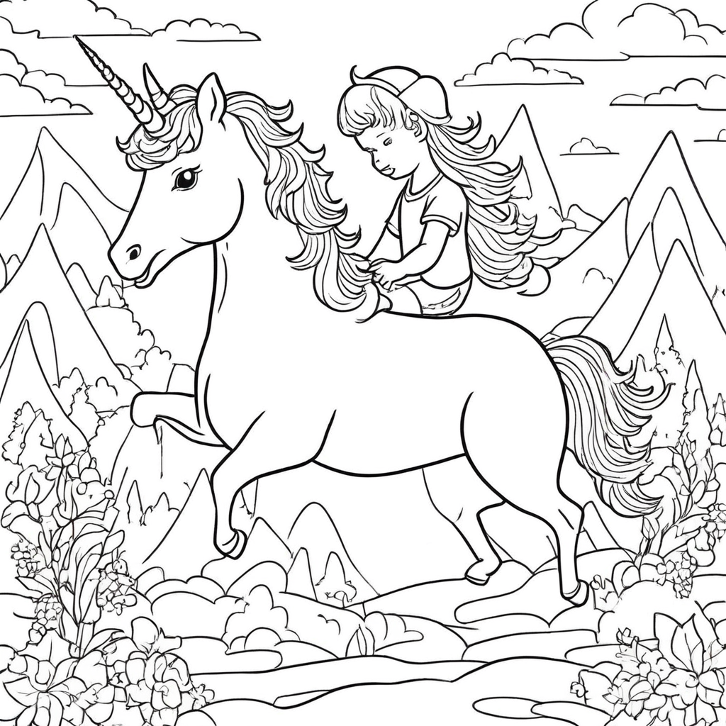 Majestic Unicorn Galloping in Enchanted coloring page from Unicorn theme - free printable line art for kids and adults