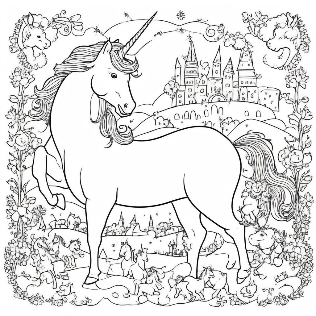 Unicorn Playing with Colorful coloring page from Unicorn theme - free printable line art for kids and adults