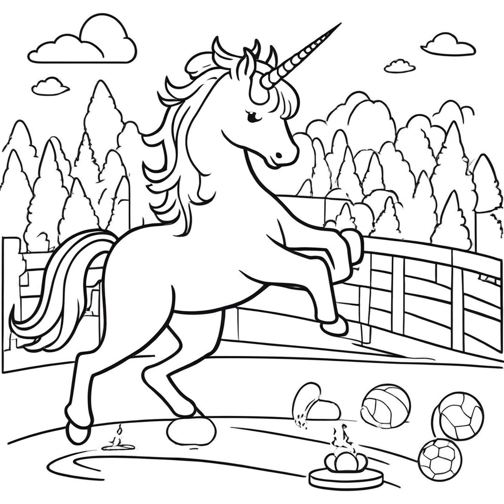 "Unicorn Racing Through Enchanted coloring page from Unicorn theme - free printable line art for kids and adults