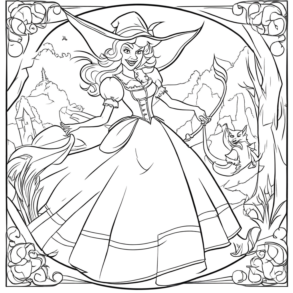 Mischievous Monster Exploring Enchanted coloring page from Wicked theme - free printable line art for kids and adults