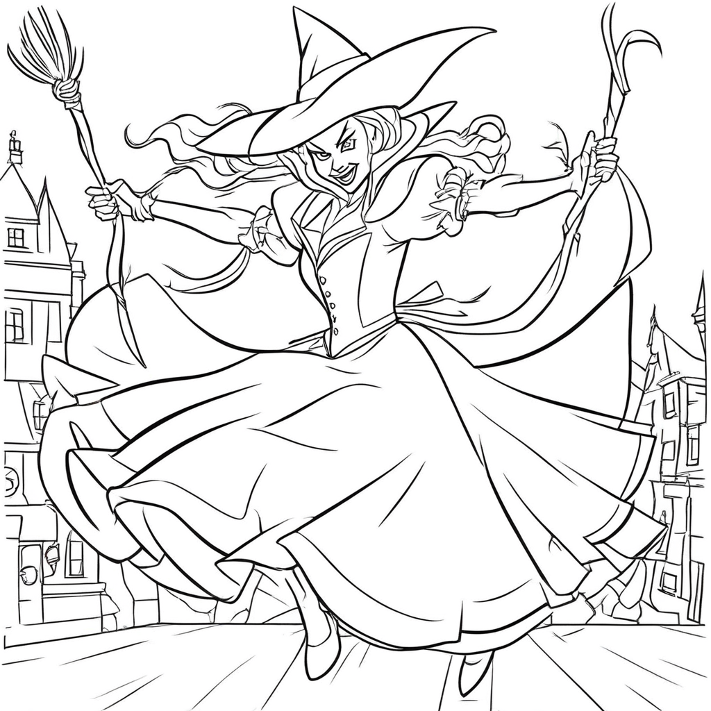 Wicked Spinning Through Colorful Whirlwind coloring page from Wicked theme - free printable line art for kids and adults