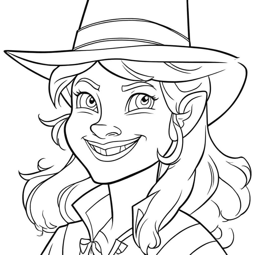 Friendly Wicked Character Smiling coloring page from Wicked theme - free printable line art for kids and adults