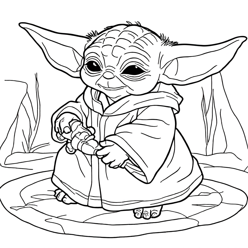 Baby Yoda Playing with Stitch coloring page from yoda theme - free printable line art for kids and adults