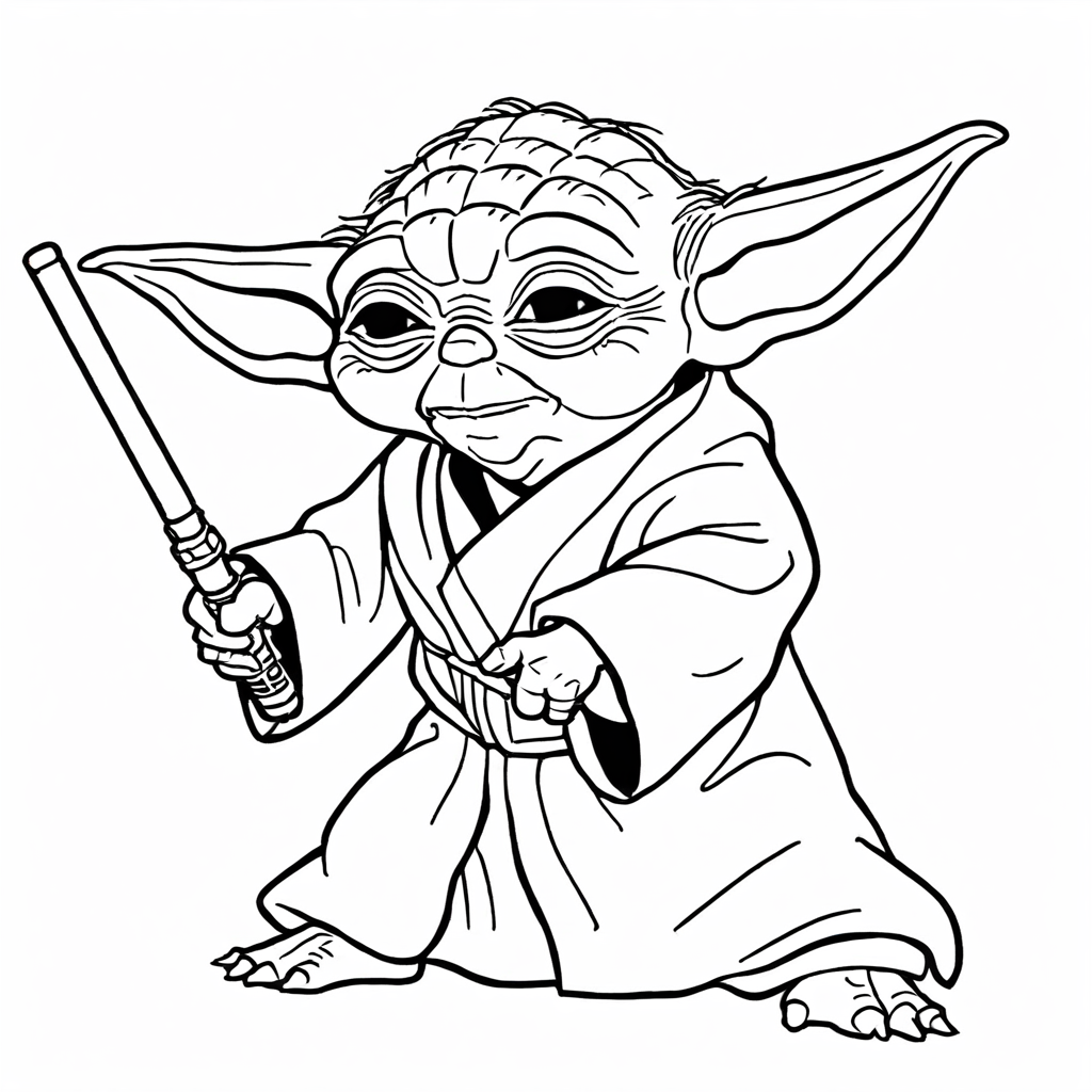 Yoda Holding a Lightsaber coloring page from yoda theme - free printable line art for kids and adults